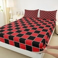thumbnail image 3 of jejeloiu Geometric Plaid Grid Bed Sheets,Modern Geometric Checkered King Sheets,Red Black Checkerboard Sheet Set For Children,Microfiber Bedroom Decor,4 Pieces, 3 of 7