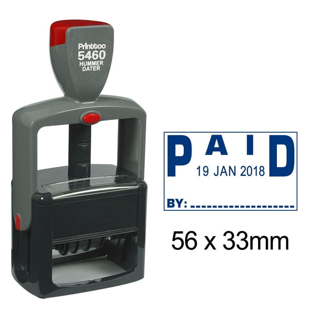 Printtoo With Paid By Text And Sign Space Heavy Duty Dater Stamp Self Inking Rubber Stamp-Blue
