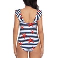 thumbnail image 5 of Goofa Starfish Navy Blue Stripe Print Women's Ruffled One Piece Swimsuit V Neck, 5 of 7