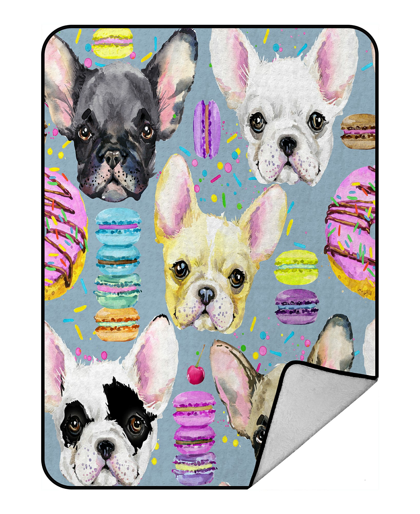 ABPHQTO Cute Dog French Bulldog Puppy Sweet Dessert Fleece Blanket