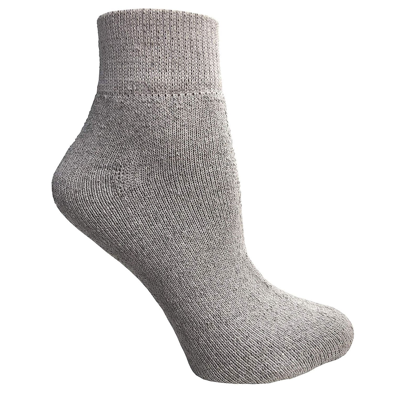 Physicians Approved Wholesale Womens Winter Diabetics Cotton Quarter Ankle Socks - 9-11 - Gray - 12 Pack