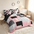 thumbnail image 2 of Manfei Glitter Plaid Print Full Size Bedding Sets, Bling Geometric Full Size Bed in a Bag, Pink Black and Silver, Black Reversible 7-Piece, 2 of 6
