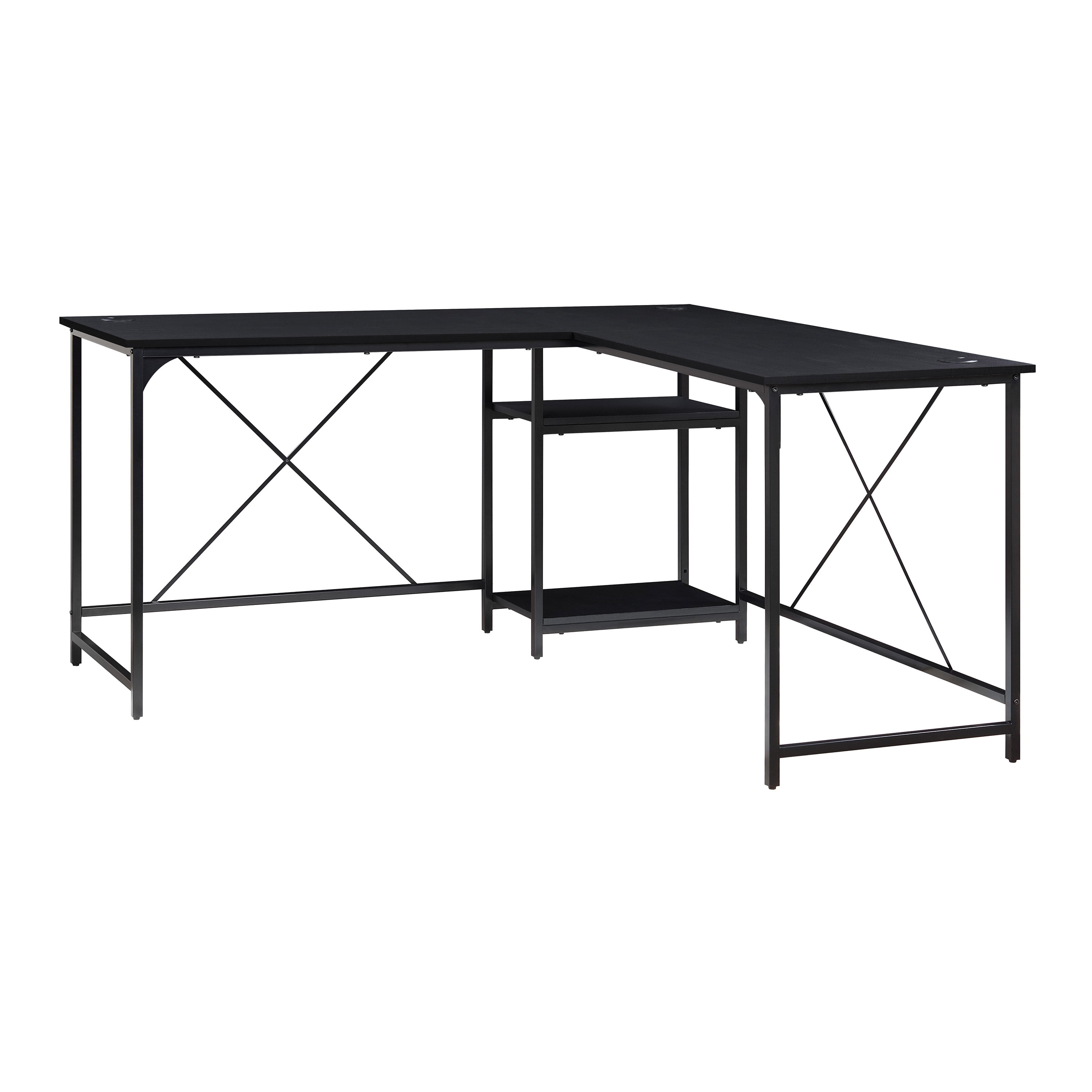 Mainstays Two-Way Convertible Desk with Lower Storage Shelf, Charcoal Finish and Black Metal Frame - 1