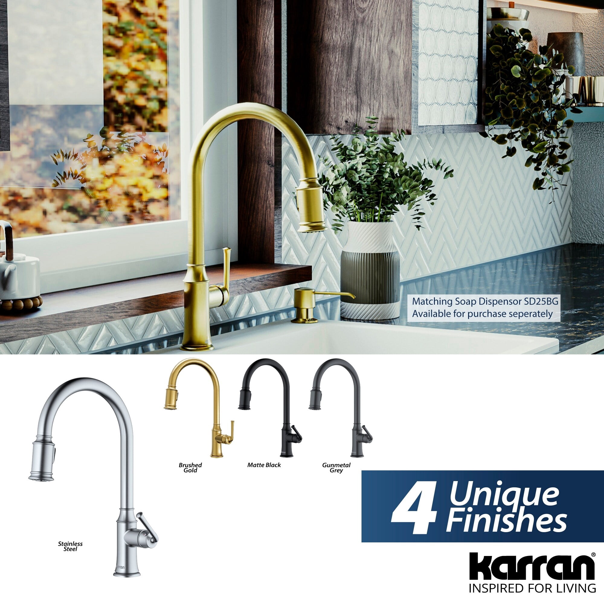 Karran  Auburn One-Handle Pull Down Dual Function Sprayer Kitchen Faucet Brushed Gold Brushed