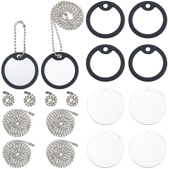 8 Sets 24Pcs Round Dog Tag Silencer Aluminium Pet Tags Blank with Ball Chain Silicone Case to Reduce Noise and Protect Tag 1.5 Inch Black ID Protector