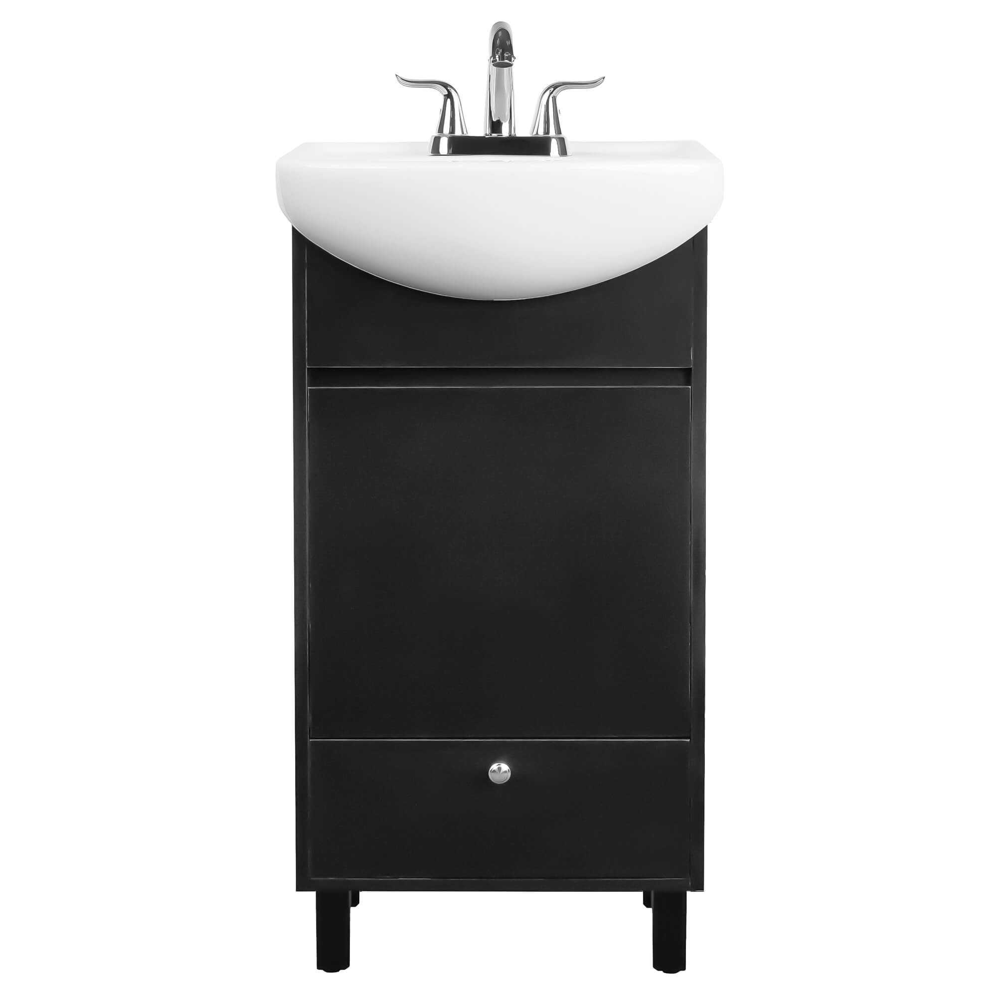 Fine Fixtures Petite 18 Inch Bathroom Vanity with Sink, Small Freestanding Bathroom Cabinet, Space-Saving Vanity Sink Combo, Satin Black