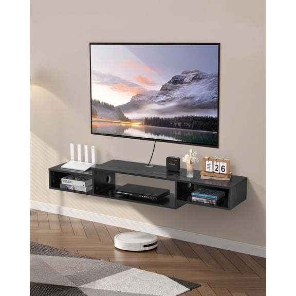 VEVOR Floating TV Stand, 59" Wall Mount Entertainment Center with Power Outlet & Cable Hole, Modern Floating TV Shelf with Storage Cabinet for DVD Player, Cable Box, Game Console,TV Accessory,Black