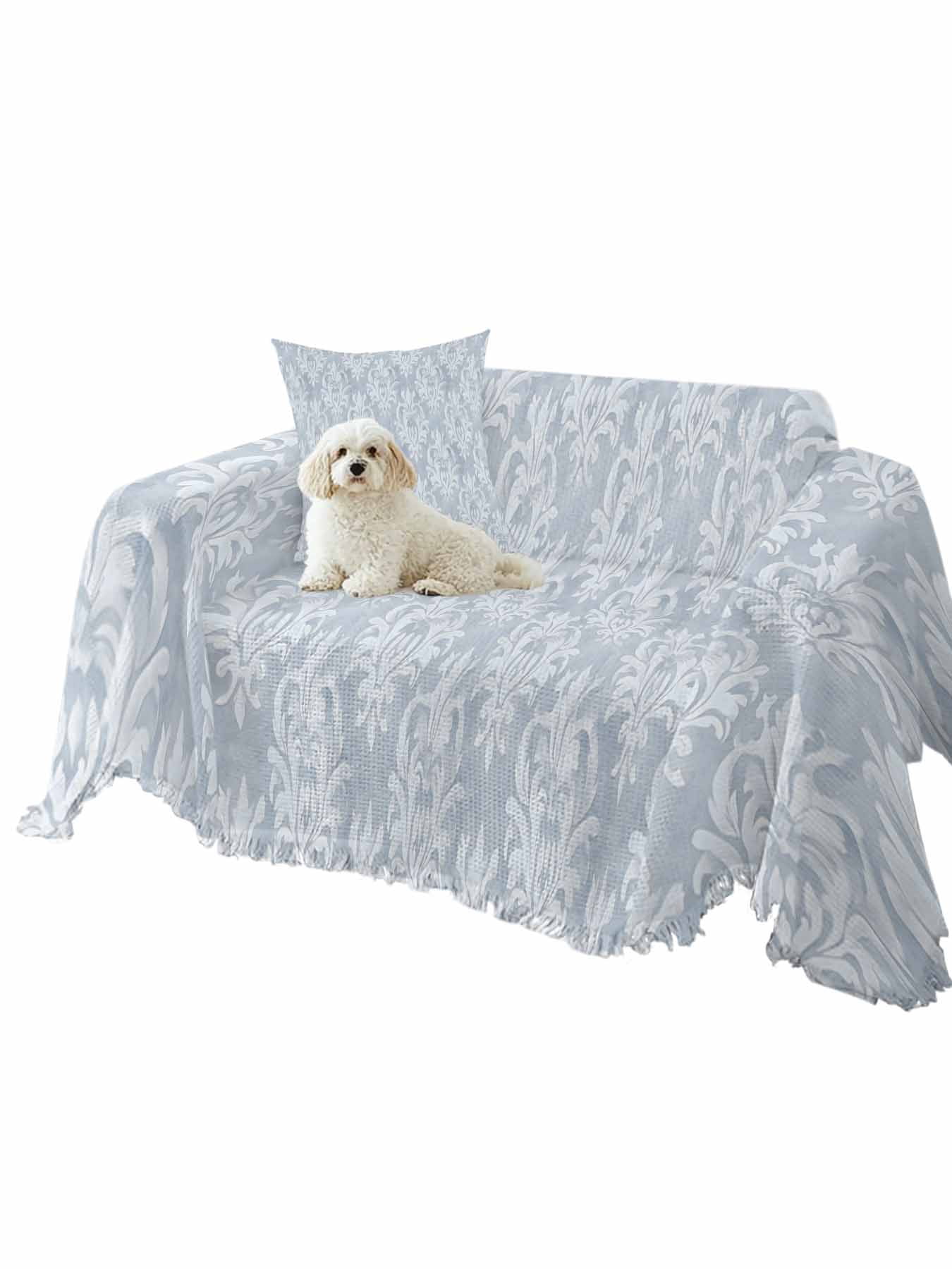 Haze Blue Boho Couch Cover, Neutral Middle Century Turkish Pattern Sofa Cover Blanket for 1 Seat Cushion,Sectional Sofa Slipcover Furniture Protector for Living Room Bedroom 71''x91''