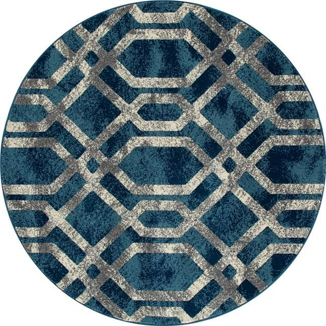 841864108439 Tapis d'Art 5 Pi. Collection Bastille Bordure Tissée Tapis Rond, Bleu