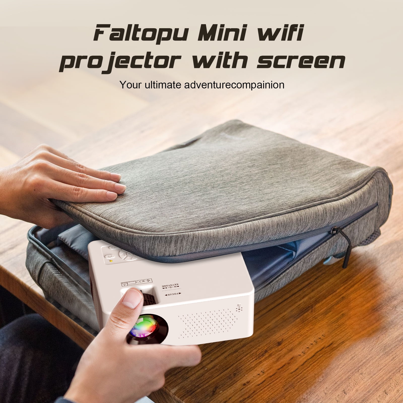 Faltopu Mini Projector with Wifi and Bluetooth, 9500LM Portable Home Theater Projector with Screen ,1080P 250"Display Supported