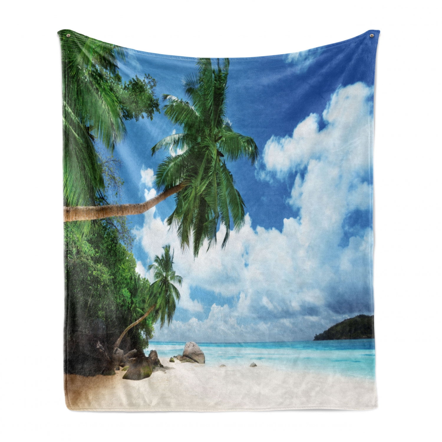 Beach Soft Flannel Fleece Throw Blanket, Paradise Shore on Mahe Island in  the Seychelles Palm Trees Jungle Photo, Cozy Plush for Indoor and Outdoor 