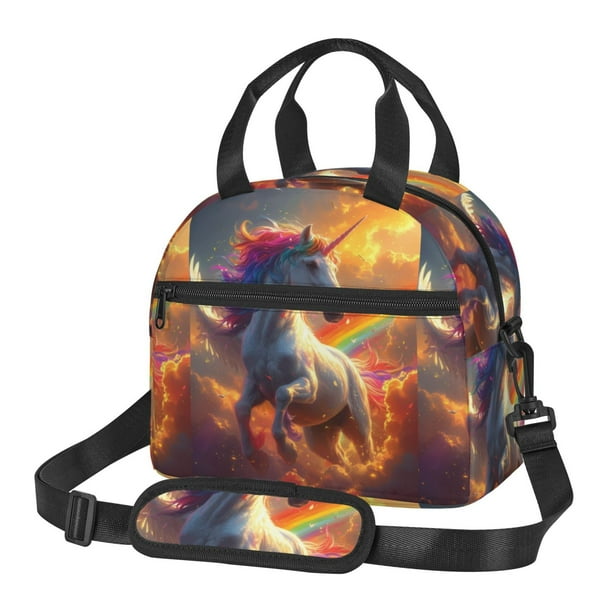 Fotbe Rainbow Sunset Cloud White Horse Bolsa de Almuerzo con Estampado, Lonchera Aislada, Contenedores de Comida Reutilizables Tipo Cooler a Prueba de Fugas