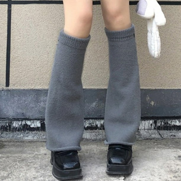 Trayknick 1 Pair Autumn Winter Women Leg Warmers Solid Color Wide Leg  Medium Tube Japan Style Knitted Leg Socks for Daily Wear