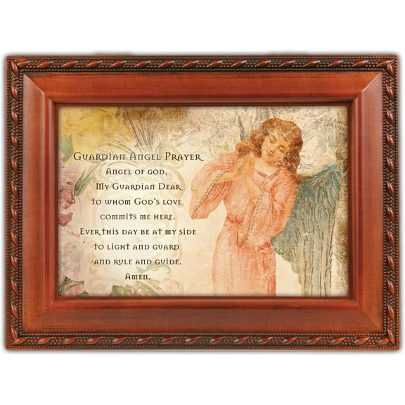 Cottage Garden Guardian Angel Prayer Woodgrain Music Box / Jewelry Box Plays Ave Maria
