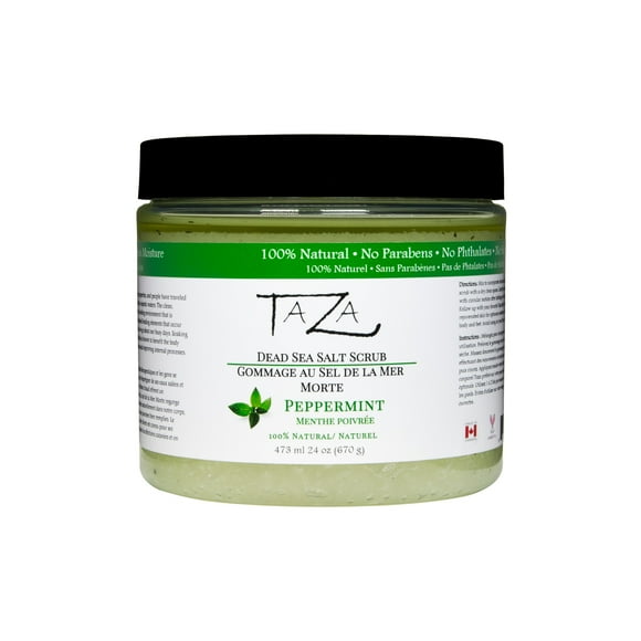 Gommage au Sel de la Mer Morte à la Menthe Poivrée, 473 ml 24 oz (670 g) Exfolie Votre Peau la Laissant Douce et Hydratée Contient : Huile de Coco, Beurre de Karité, Huile de Pépins de Raisin, Amande Douce