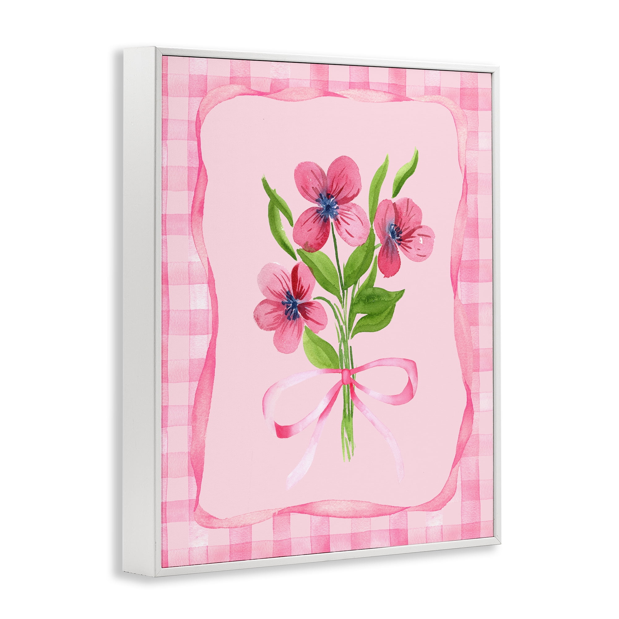 Pink Bordered Flower Bundle White Framed Giclee Art, design by Nina Jacobs