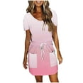 thumbnail image 1 of Birdeem Robes pour Femmes Mode Féminine Couleur Unie Manches Courtes Col en V Mi-Mollet Robe, 1 of 12