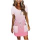thumbnail image 1 of Mini Vestido de Verano Color Sólido Cuello en V Manga Corta Vestido de Becerro Medio, Vestido Corto de Verano, 1 of 5