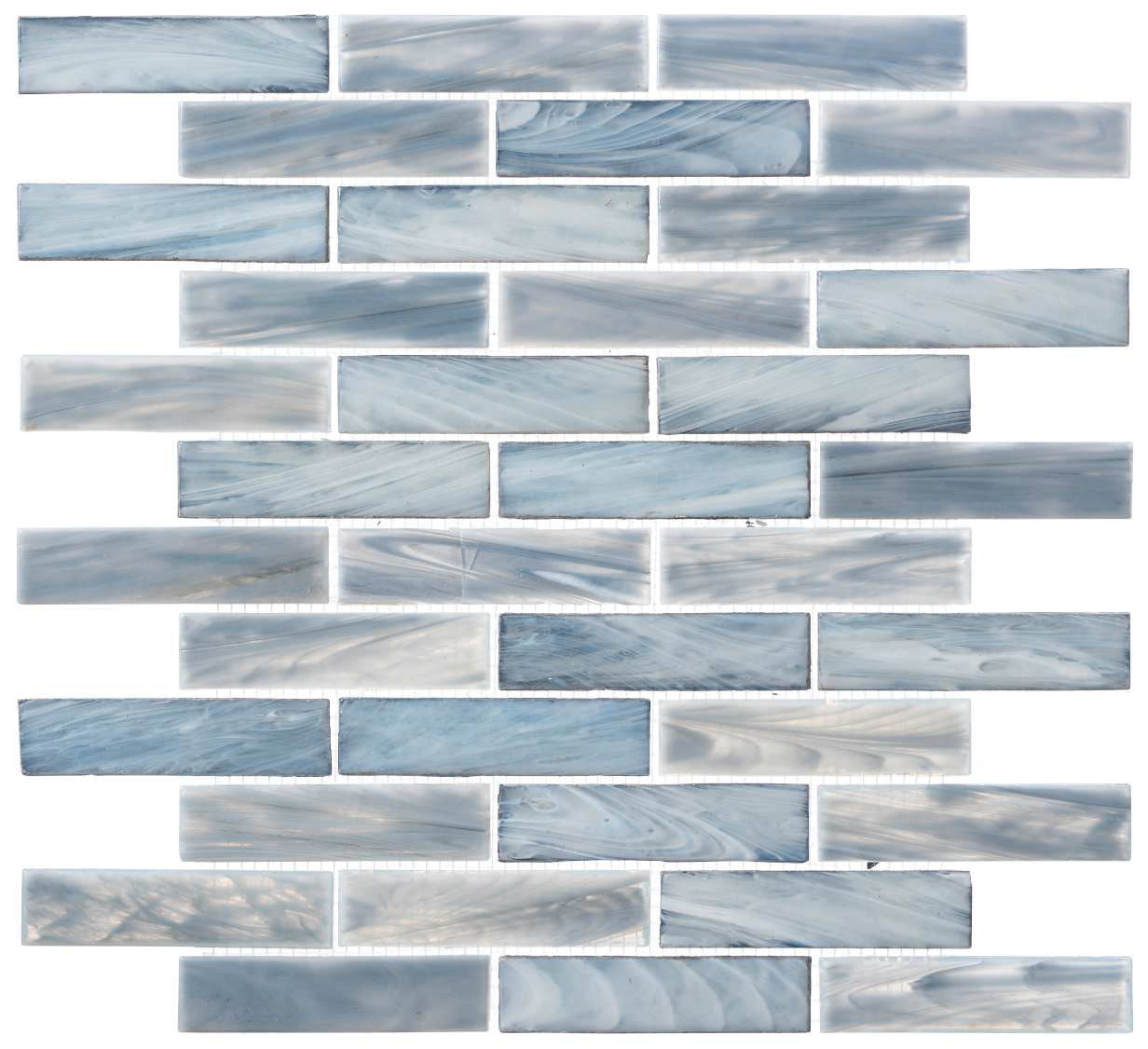 Dorian 1x4 Blue and Grey Glass Brick Joint Mosaic Tile
