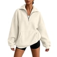 thumbnail image 2 of Women's Turtleneck Half Zip Sweatshirt Casual Solid-Color Button-Down Zipper Front Pocket Long-Sleeved Sports Hoodie, 2 of 9