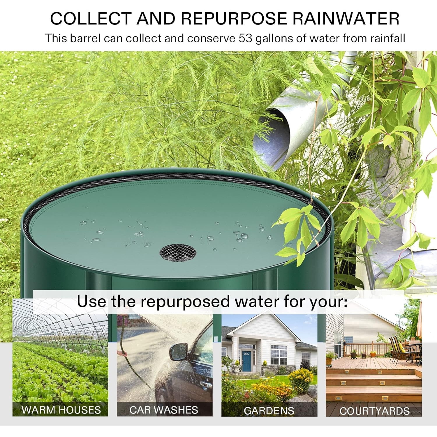 Collapsible Rain Barrel, 53 Gallon with 1000D Oxford Cloth, Portable Rain Collection System, Water Barrel Collector w/Filter Spigot