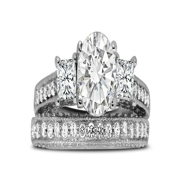 2 Carat Round and Princess Diamond Wedding Ring Set in White Gold