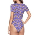 thumbnail image 4 of Balery Pugs and Flowers Women's Short Sleevee Crew Neck Bodysuit Tops Short Sleeve Tops Basic-Small, 4 of 9