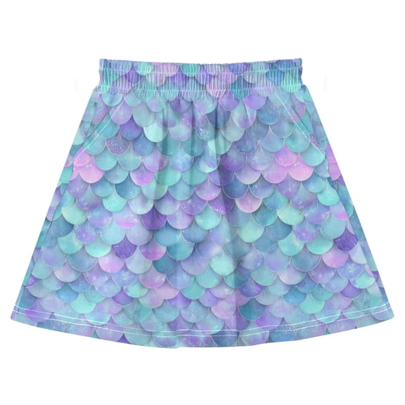 Girls Cotton A-Line Skirt with Built-in Shorts Soft Breathable High Waist Skirt Elastic Waist for Daily Wear Glittering Mermaid Scales 3Y