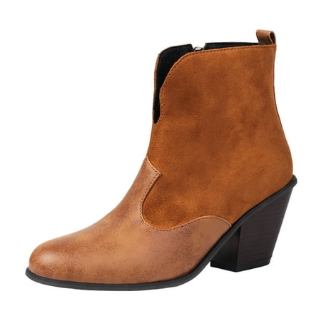 

Daznico Womens Booties Ladies Simple Solid Color Comfortable Heel Mid Cylinder Pointed Plus Size Western Boots Ankle Boots Womens Chelsea Boots Size 7.5