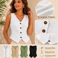 thumbnail image 6 of Vest Tops for Women Button Down Cotton Linen Tank Vests Loose V Neck Summer Casual Vacation Sleeveless Shirts, 6 of 7
