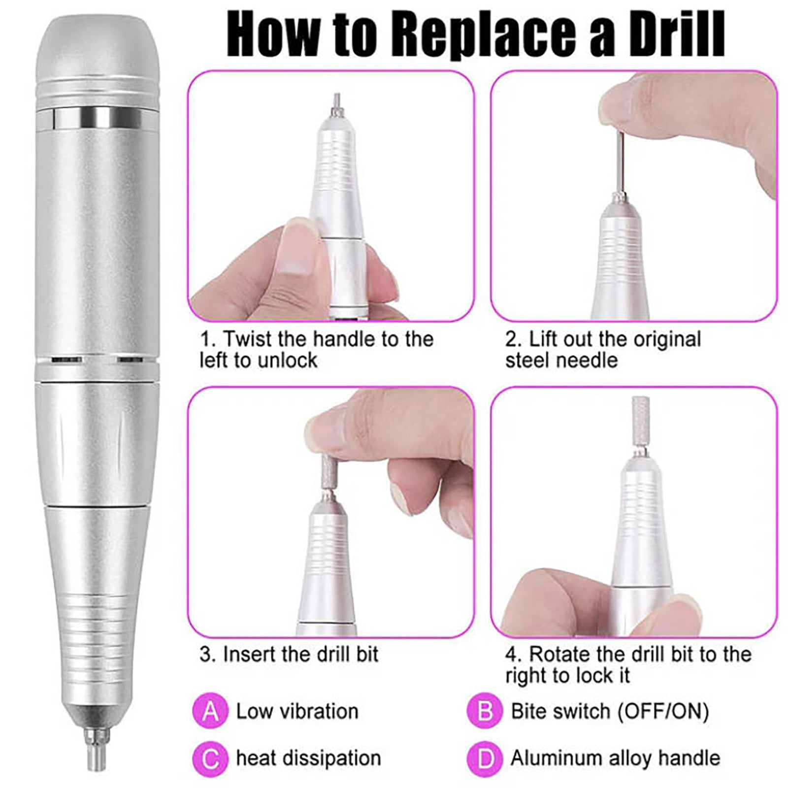 Rechargeable Nail Drill Machine for Efficient Filing and Polish Removal with Ergonomic Design and Seamless Control