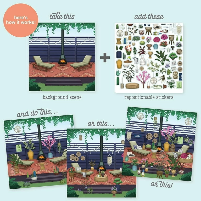 Sticker & Chill Gardens Book for Adults Stress Relieving Spiral Bound Scene  