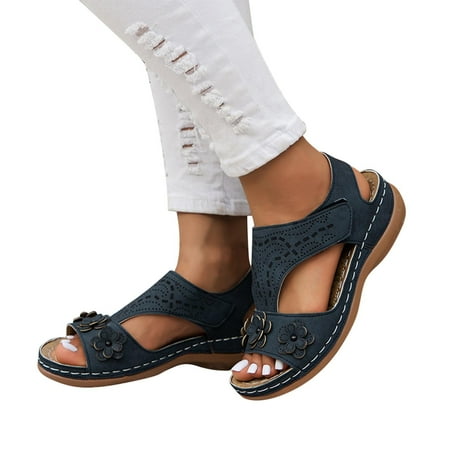 

Juebong Sandals Clearance for Womens Wedge Sandals Open Toe Summer Orthopedic Sandal Beach Bohemia Comfortable Platform Outdoor Flats Shoes