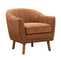 Tia 31 Inch Plush Accent Chair Armchair- Rust Polyester- Brown Solid Wood