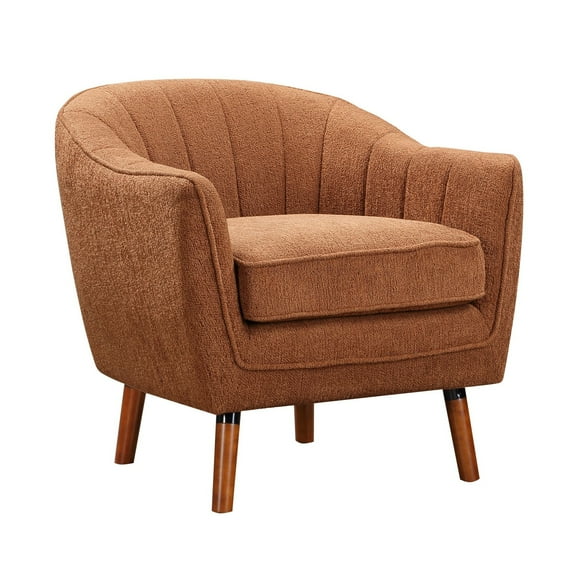 Tia 31 Inch Plush Accent Chair Armchair- Rust Polyester- Brown Solid Wood
