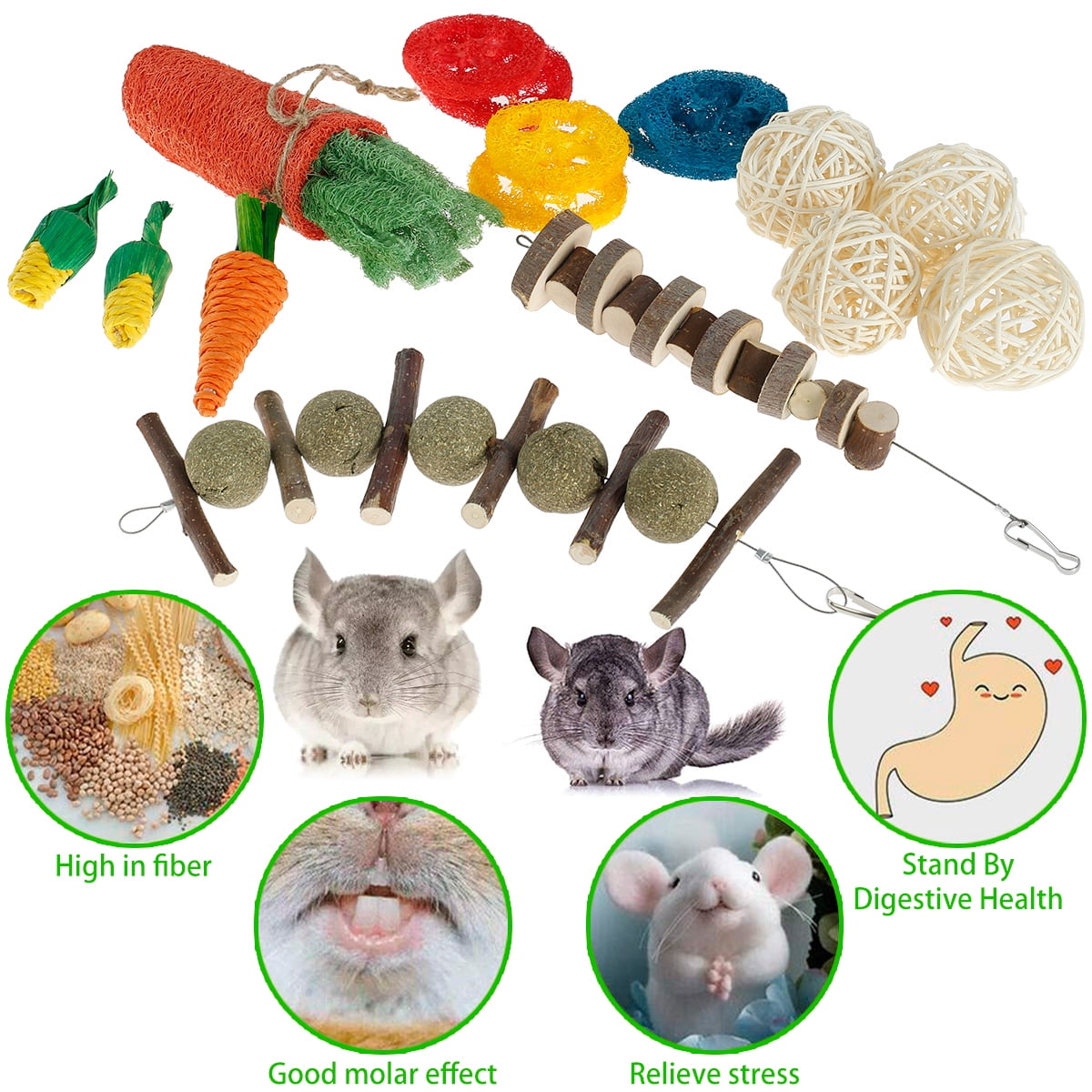 Rabbit Chew Toys Set Carrot & Corn Teeth Grinding Chewers,Natural Bunny Toys for Dental Health,Safe Durable Braided Pet Knot,Gifts for Rabbit Bunny Hamster Small Animals 