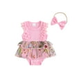 thumbnail image 3 of Baby Girl Summer Jumpsuit Floral Embroidered Ruffles Ribbed Romper Dress and Headband Set Cute Fashion Clothes Outfits, 3 of 10