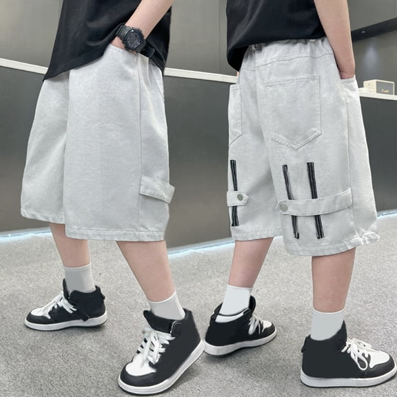 Boys Denim Shorts Size 13-14 Years White Casual Stretch Lightweight Classic Jean Shorts Breathable Solid Color Toddler Summer Clothing