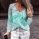 thumbnail image 2 of Camiseta de manga larga con cuello en V para mujer de moda Blusa con estampado de otoño Tops Fridja hj4233, 2 of 5
