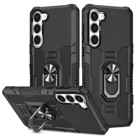 Phone Case for Samsung Galaxy S23 Plus Case, S23 Plus Phone Case Built in 360 Rotating Ring Stand, Luxury Heavy Duty Armor Hard PC Soft TPU Slim Phone Case for Samsung Galaxy S23 Plus - Black