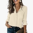 thumbnail image 6 of VBVC Women's Collared Button Down Shirt , Business Casual Work Blouse For Women , Ladies' Lightweight Long Sleeve Top with Pockets, Beige , S-2XL, 6 of 8