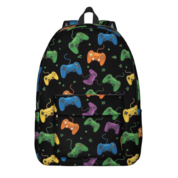 Game Controller Black Pattern Backpack for School, Cute School Bag with Adjustable Shoulder Straps and Padded Back, 15.7"x11.8"x5.5"