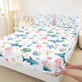 thumbnail image 4 of Castle Fairy Soft Watercolor Undersea Tile King Sheets 4pcs,Shark Turtle Jellyfish White Seamless Print Bedding,Blue White,1 Fitted Sheet,1 Flat Sheet and 2 Pillowcases, 4 of 6