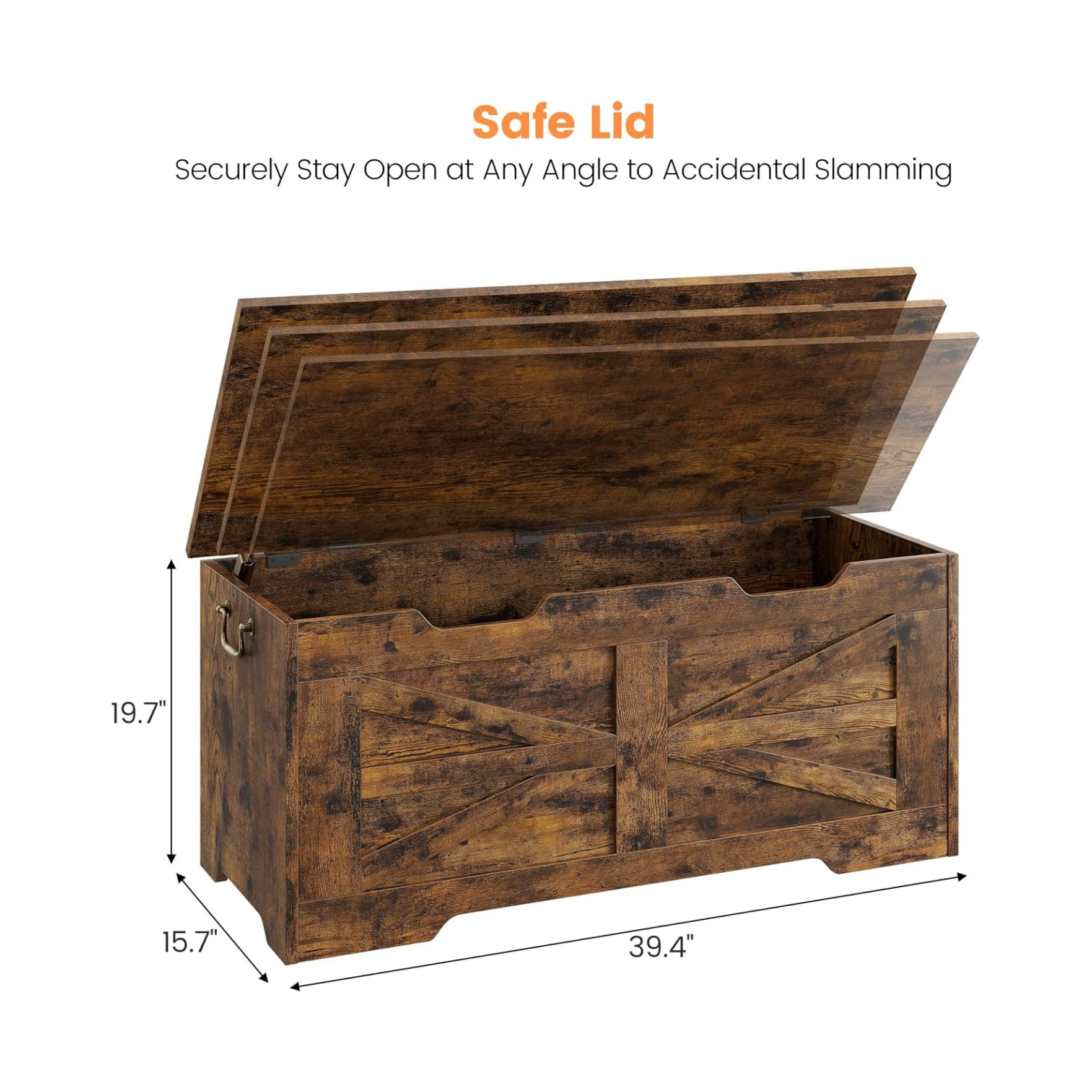 Storage Chest，Wooden Toy Chest，39.4" Storage Bench with Safety Hinge, Entryway Bench Supprots 350 lb,Large Toy Box,Storage Trunk for Living Room, Bedroom, Playroom