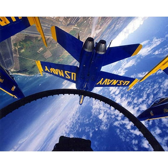 Iconic Arts Laminated 30x24 inches Poster: Us Navy Blue Angels Demonstration Team Cockpit View Up Close Sky Clouds Aerial Jet Aircraft