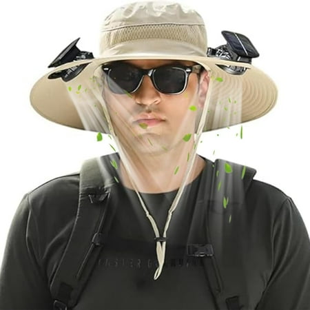 Solar Fan Hat Wide Brim Outdoor Fishing Hat 2 Fans with UPF 50+ Sun Protection 3-Speed Adjustable Rechargeable for Men Women Camping Travel Outdoor
