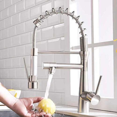 Qidian Contemporary Kitchen Sink Faucet Single Handle Stainless Steel Kitchen Faucets With Pull Down Sprayer Spring Spout Brushed Nickel Walmart Com Walmart Com