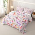 thumbnail image 3 of Manfei Colorful Cartoon Unicorn Quilt Full,Floral Print Full Bedspread Sets,Light Pink,3pcs, 3 of 7