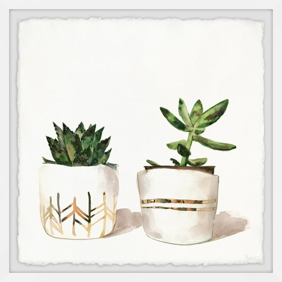 Parvez Taj Golden Potted Cactus Framed Wall Art