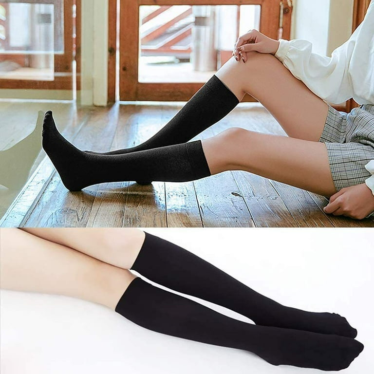3-12 Pairs Women's Funky Cotton Long Knee High Solid Black Tube Socks Size  9-11